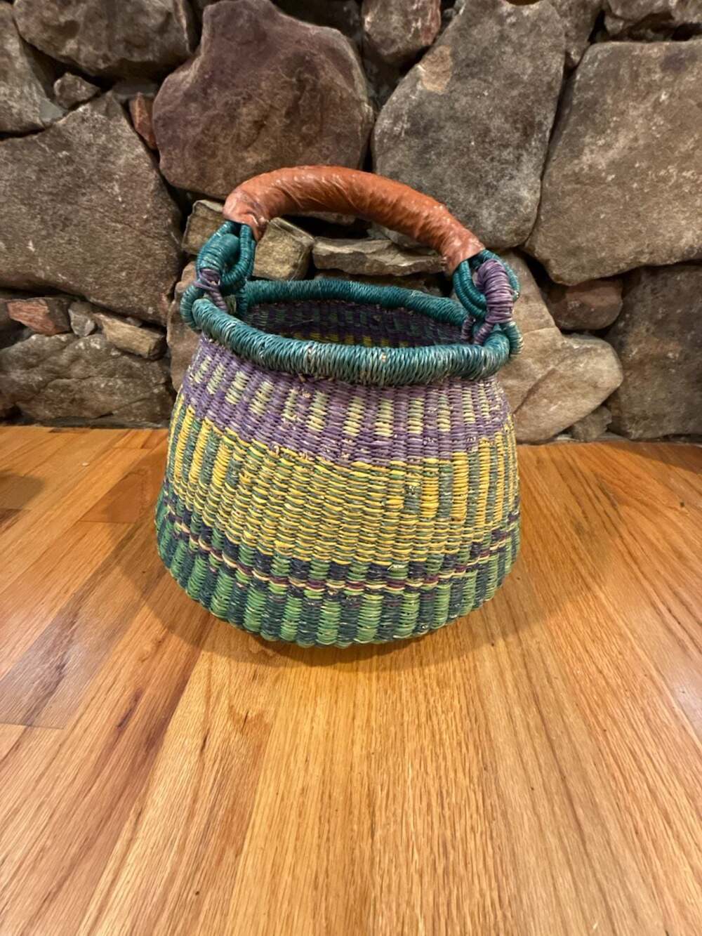 Handmade African Bolga Basket with Leather Handle
